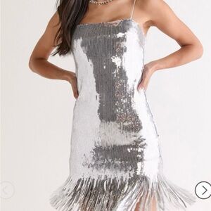 Francesca's Collections Shimmering Silver Sequin Dress